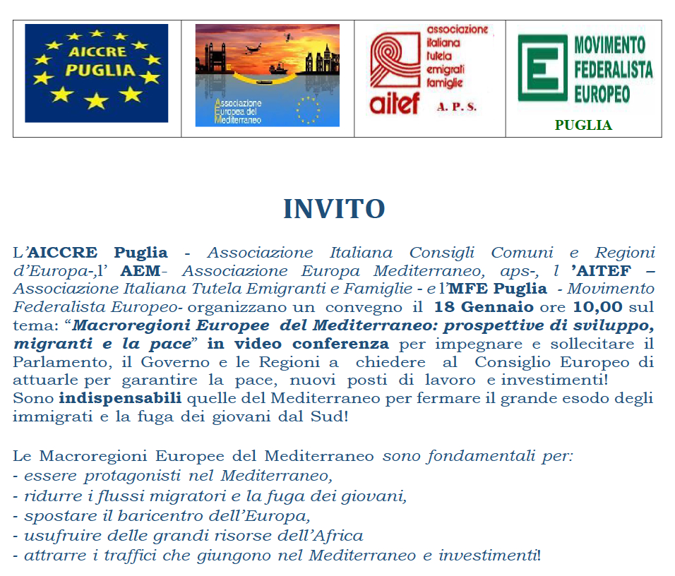 2023-01-18 webinar Macroregioni Europee del Mediterraneo: prospettive di sviluppo, migranti e la pace